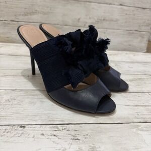 AD & Daughters Noele 9.5 Navy Leather Monochrome Bow Peep Toe High Heel Sandals